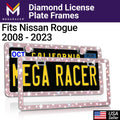 Mega Racer Nissan Rogue Bling License Plate Frames Diamond Pink Rhinestones, 2 Holes with Mounting Screws, Nissan Rogue 2008 - 2023 08 - 23 Sparkly Car License Plate Frame