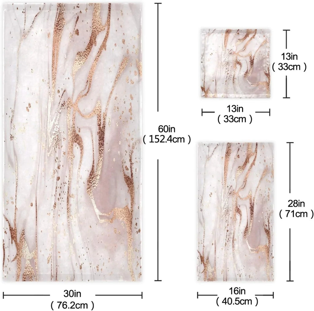 Rose Gold Abstract Marble Bath Towels Absorbent Bath Towels Set Soft & Comfortable Towel Set for Home Hotel Decor, 3 Piece