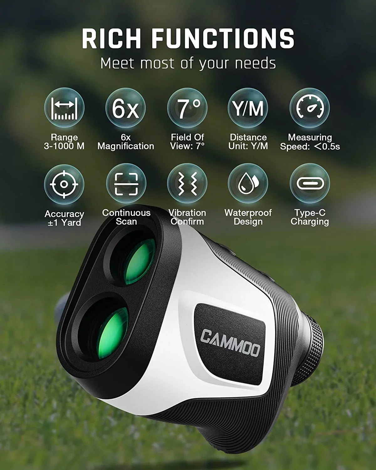 Ashfly Golf Rangefinder with Slope, 1100Y Range Finder Golfing with 5 Mode, 6X Magnification,  Charging, Clear & Accurate Measurement, Vibration Alert, for Golfing, Hunting, Measurement - M1000