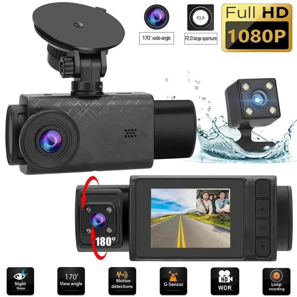 ammoon 3 Camera Dash Cam, Clear Car Rearview Mirror, Car Video Recording Camcorder, Auto Safety Driving Recorder