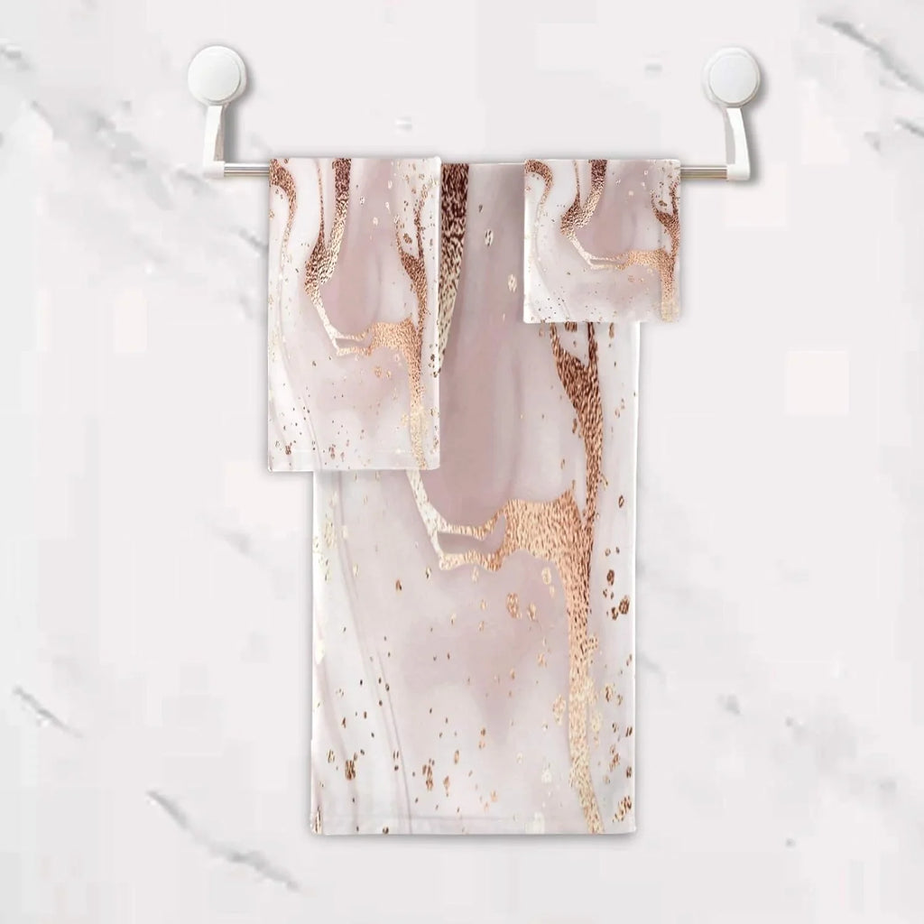 Rose Gold Abstract Marble Bath Towels Absorbent Bath Towels Set Soft & Comfortable Towel Set for Home Hotel Decor, 3 Piece