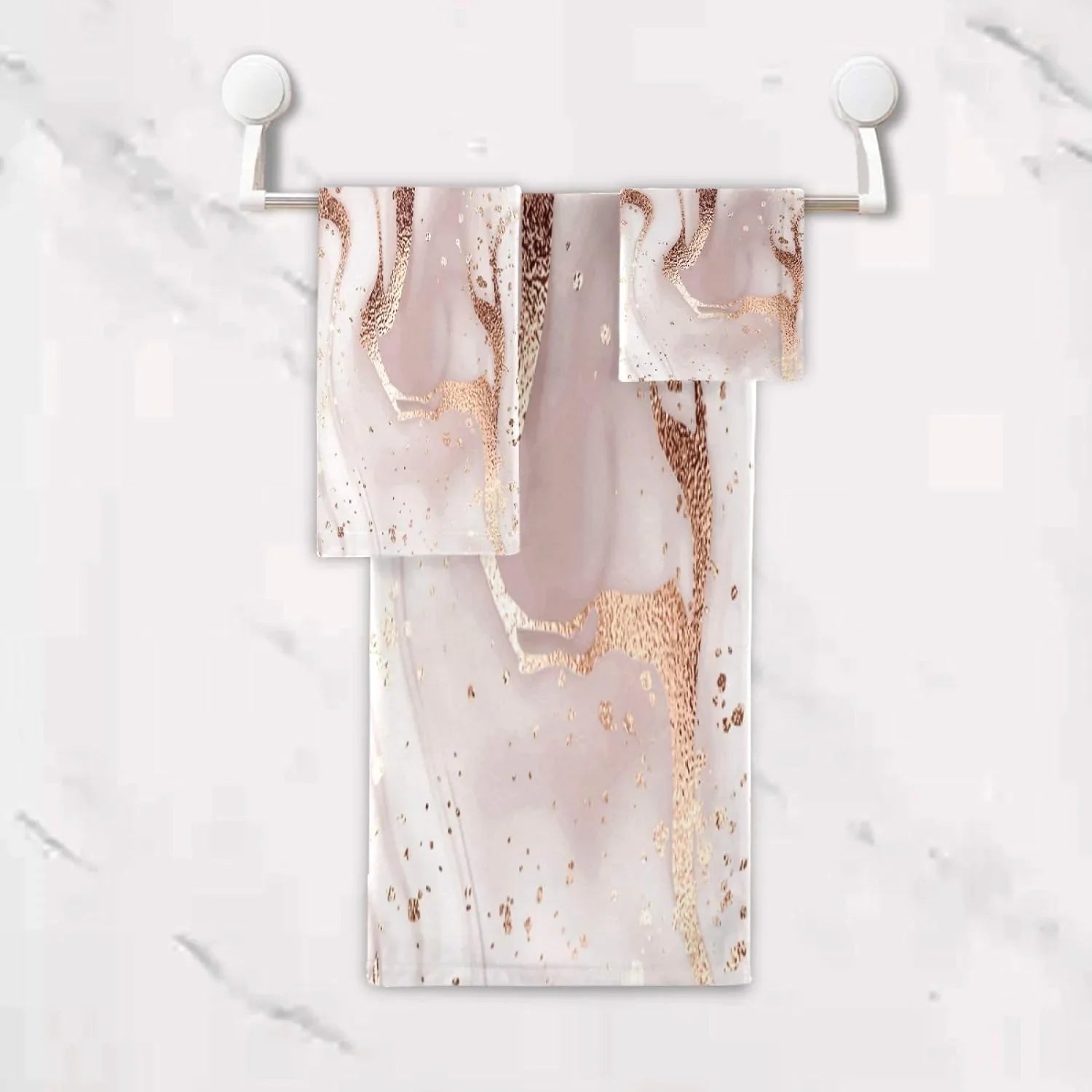 Rose Gold Abstract Marble Bath Towels Absorbent Bath Towels Set Soft & Comfortable Towel Set for Home Hotel Decor, 3 Piece