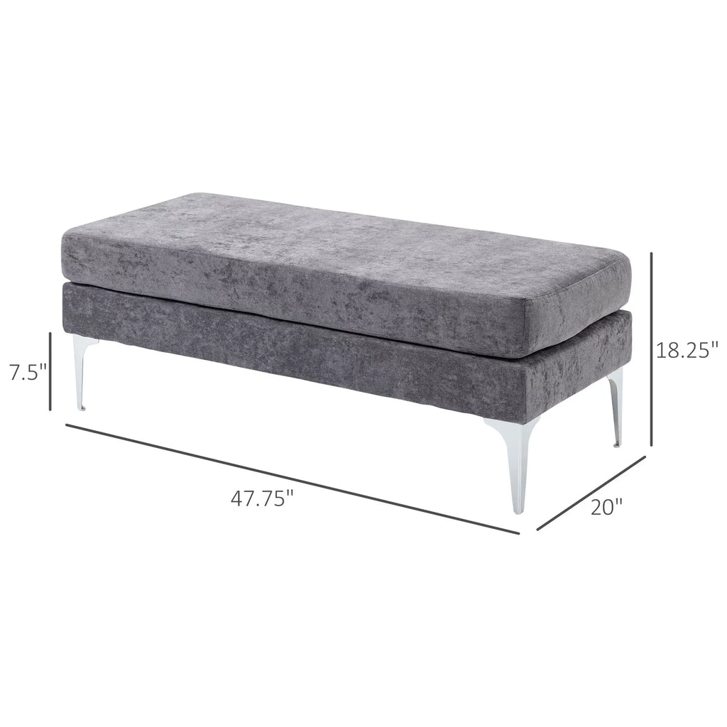 48" End of Bed Bench with Steel Legs, Dark Gray