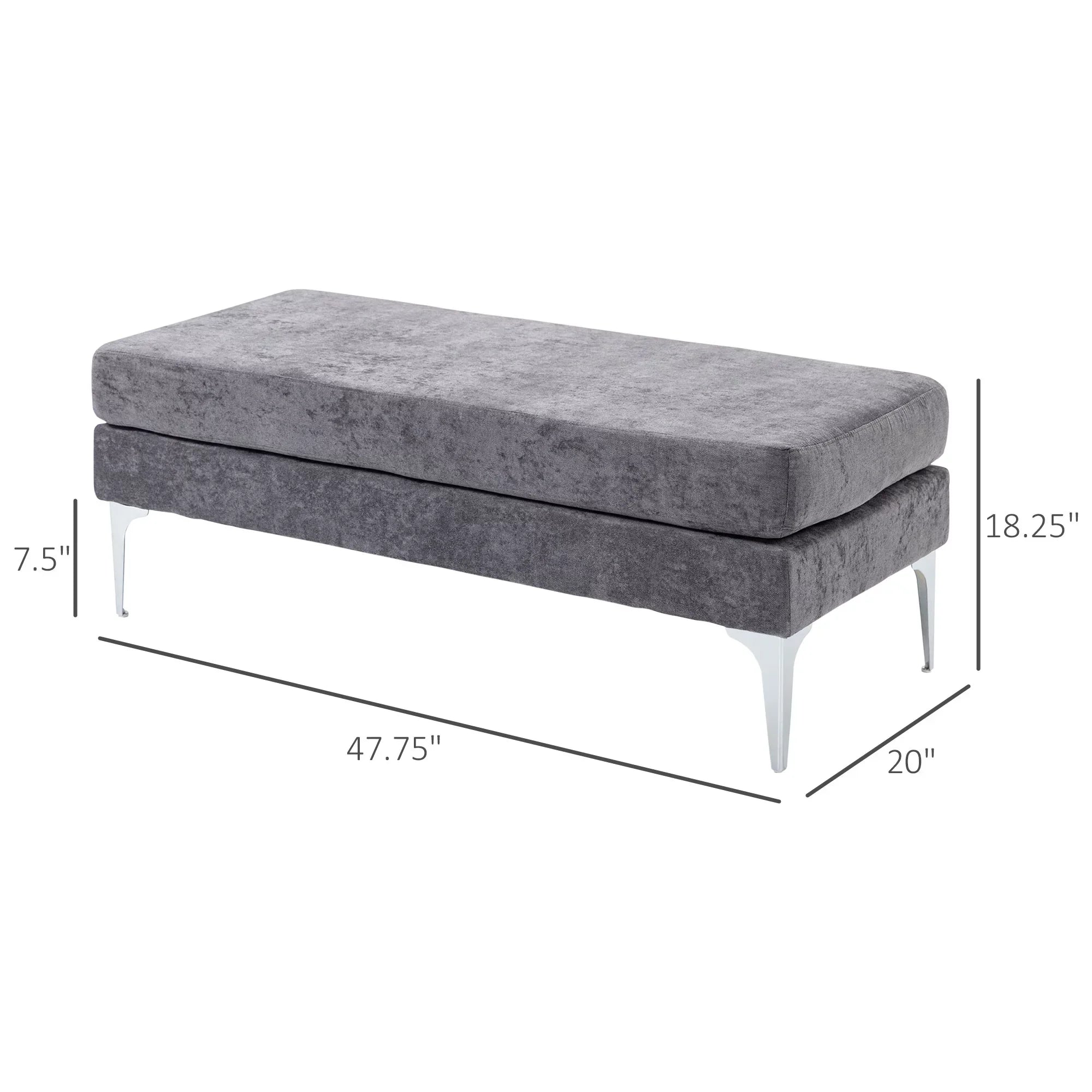 48" End of Bed Bench with Steel Legs, Dark Gray