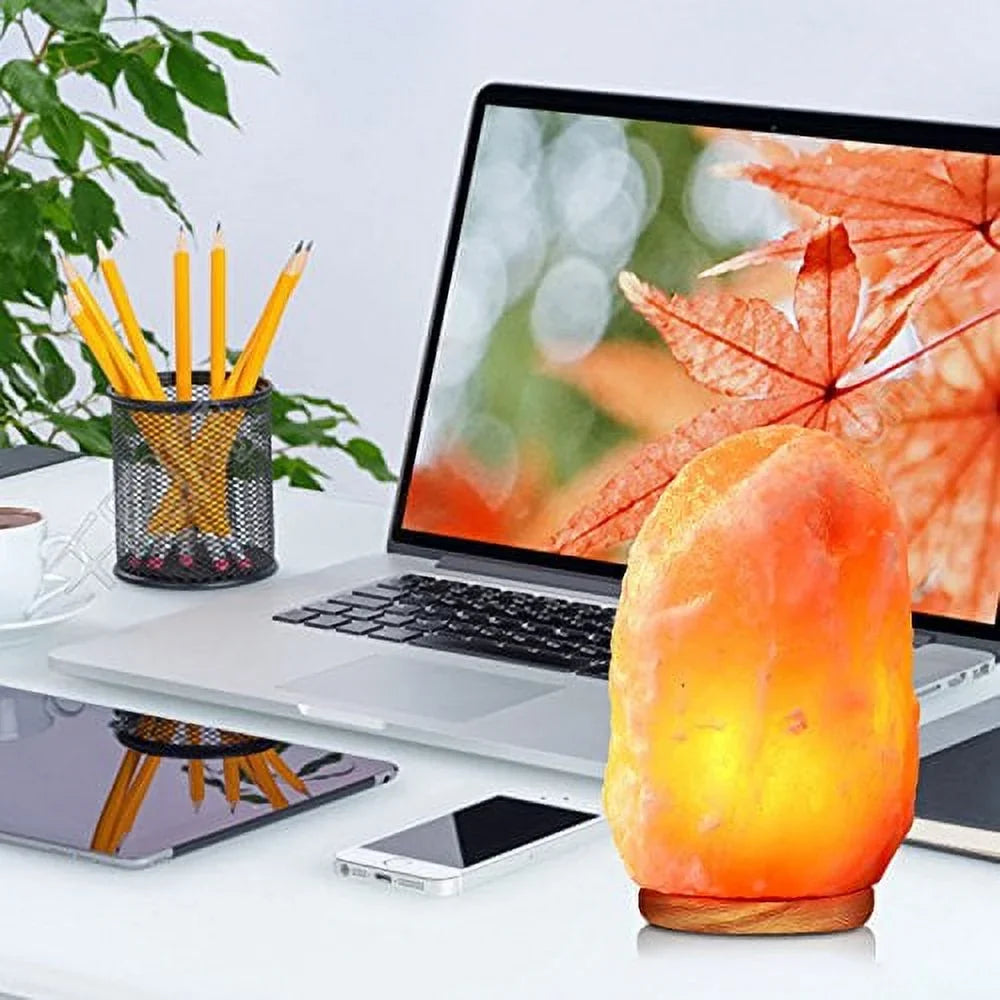 Himalayan Glow Hand Carved Natural Crystal Himalayan Salt Lamp With Genuine Neem Wood Base, Bulb And Dimmer Control.8 to 9 Inch, 8 to 11 lbs.