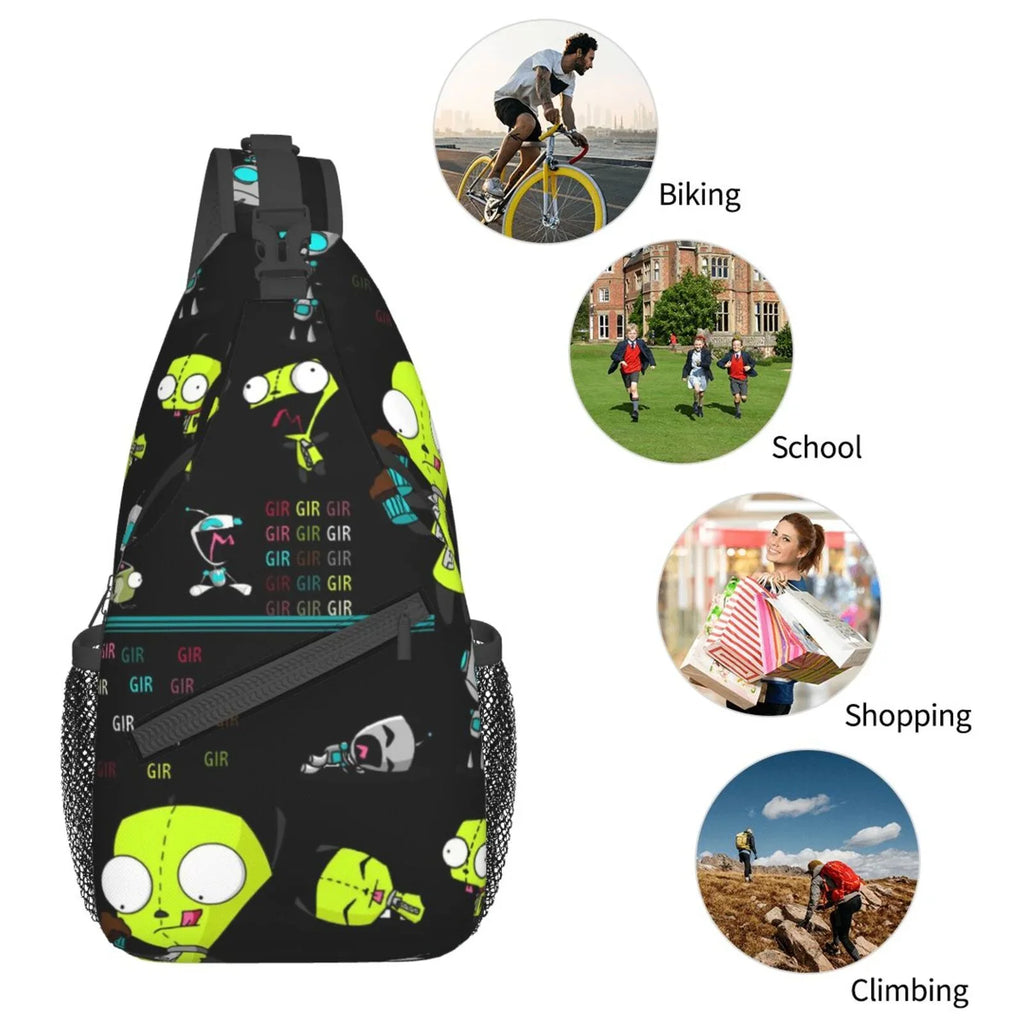 Invader Zim Show Planet Sling Bag Crossbody Backpack Chest Bags Diagonally Travel Daypack For Women Men Adults Teen