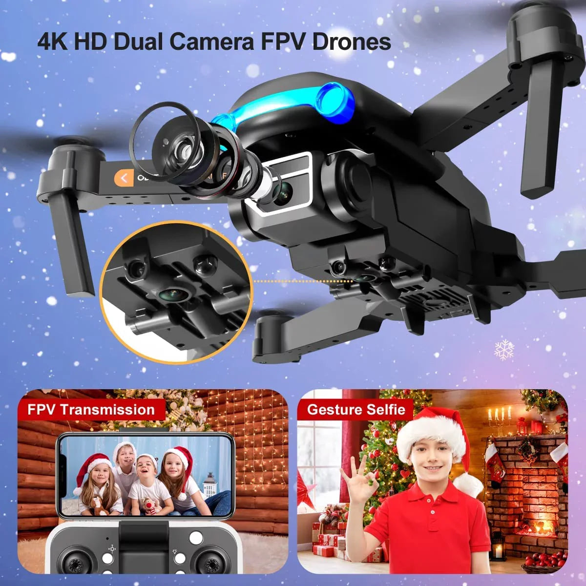Drone with Camera for Adults Kids Beginners,Mini  Drones with 4K  Dual Camera,Foldable  Quadcopter Drone, One Key Take Off/Landing with 3 Batteries  Toys Gifts for Kids and Adults (Black)