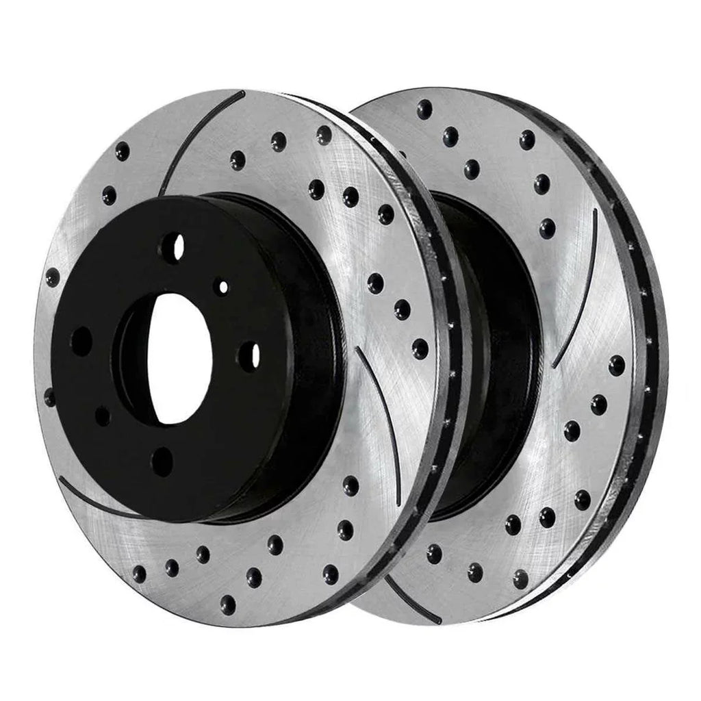 AutoShack Front Drilled Slotted Brake Rotors Black and Ceramic Pads Kit Driver and Passenger Side Replacement for 1998-2002 Toyota Corolla 1998 1999 2000 2001 2002 Chevrolet Prizm 1.8L