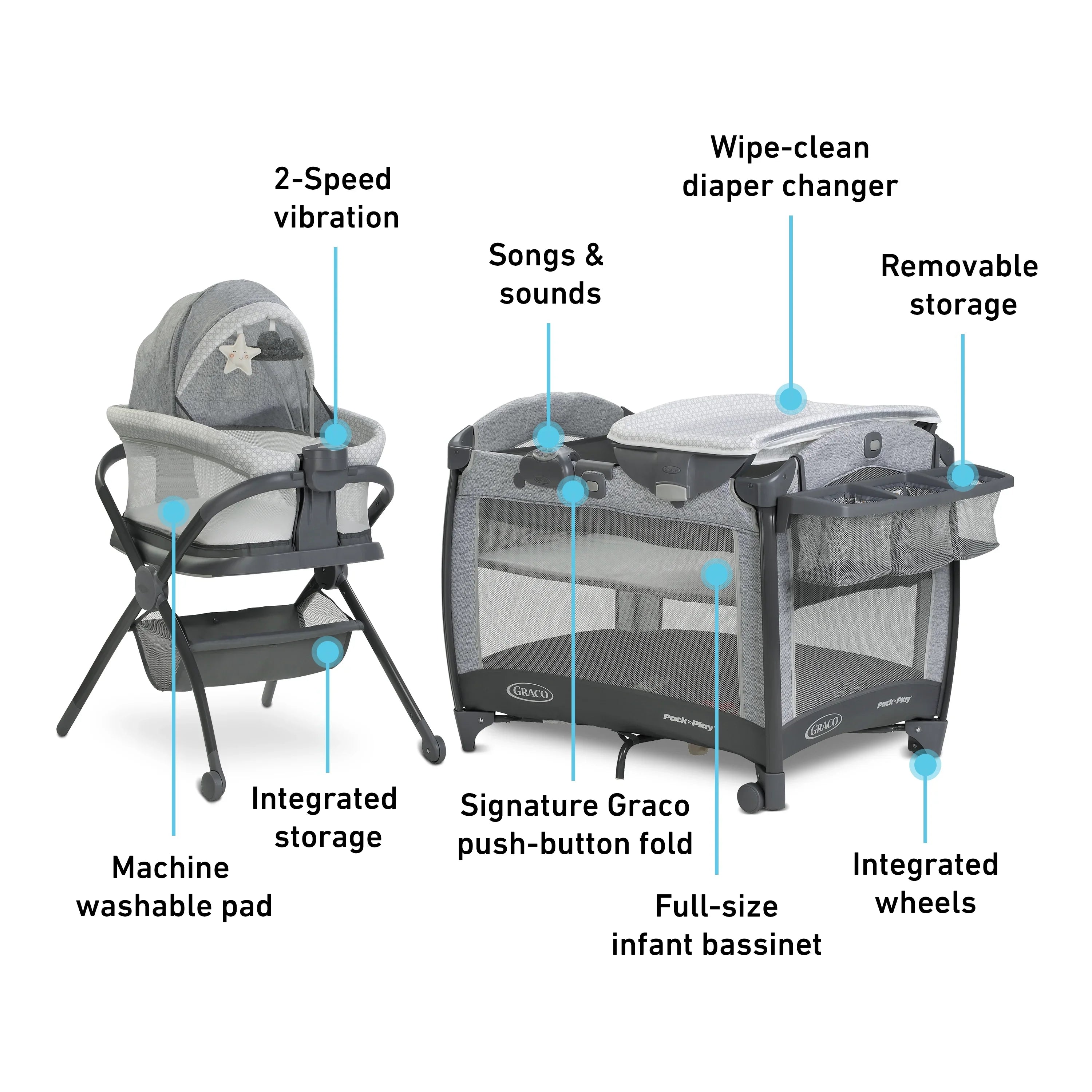 Graco Pack 'n Play Day2Dream Flat Bassinet Deluxe Playard,Grey, Unisex