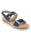 Womens Blue Mixed Media Demi 1" Platform Gordy Almond Toe Wedge Buckle Sandals Shoes 8.5 M
