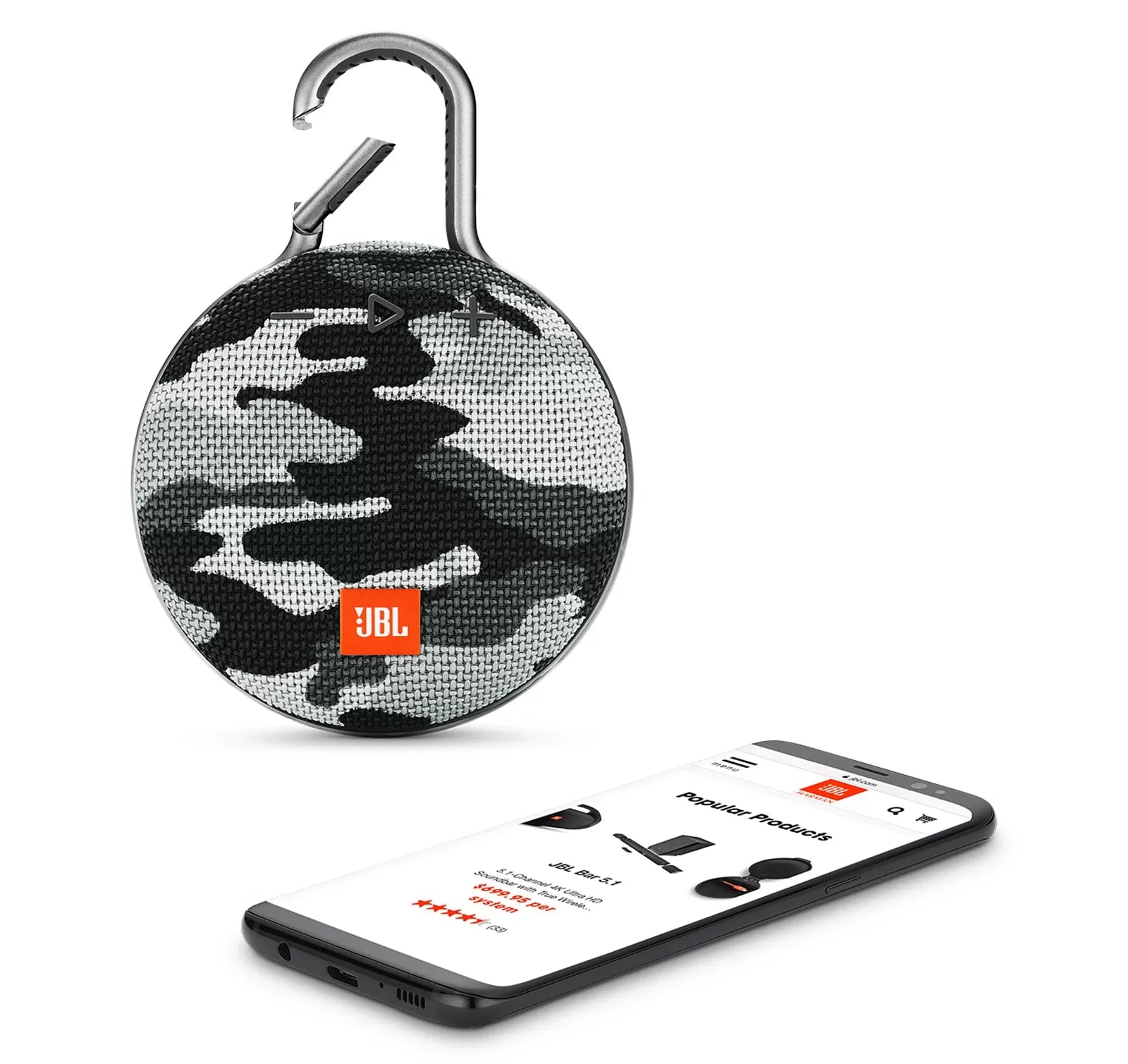 Open Box  Clip 3 Black Camo Portable Bluetooth Speaker