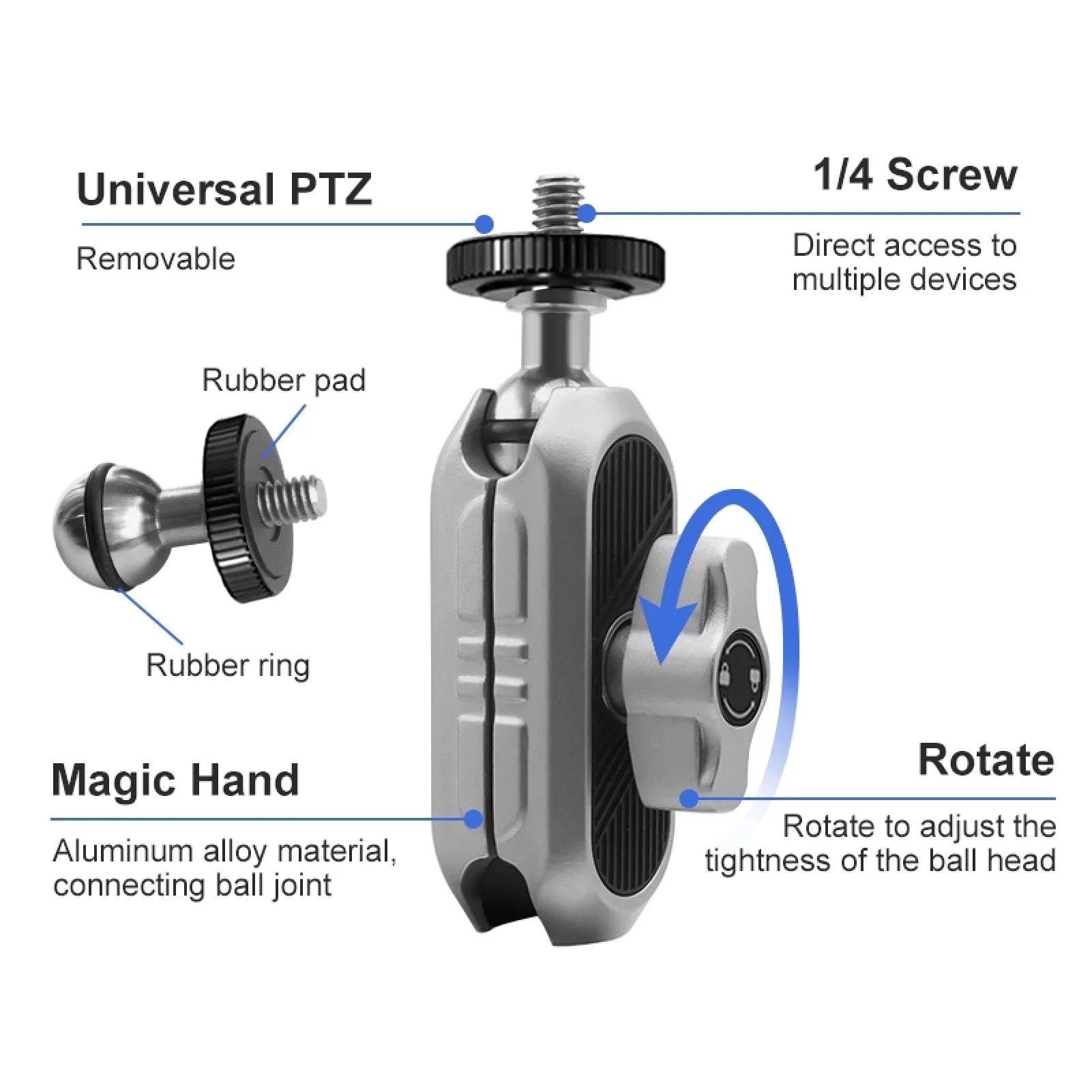Aluminum Alloy Camera Mount Clamp - Bicycle Handlebar Adapter, 1.5kg Load Capacity, Dual Rotatable Ball Head, Adapter, Compatible with , , Hero 11/10/9/8/7, Insta360