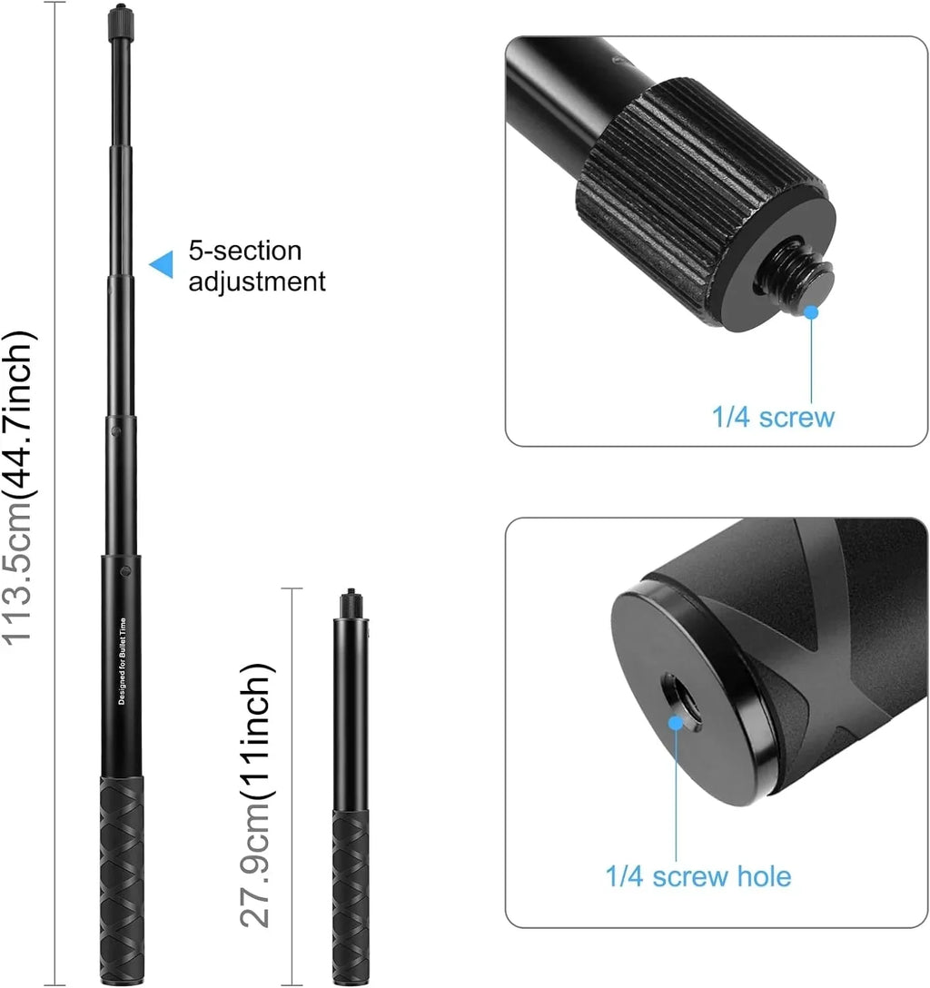 Stable Aluminum Motorcycle Bicycle Camera Mount with Monopod Stand Shock-Proof Panora Capture for Insta 360