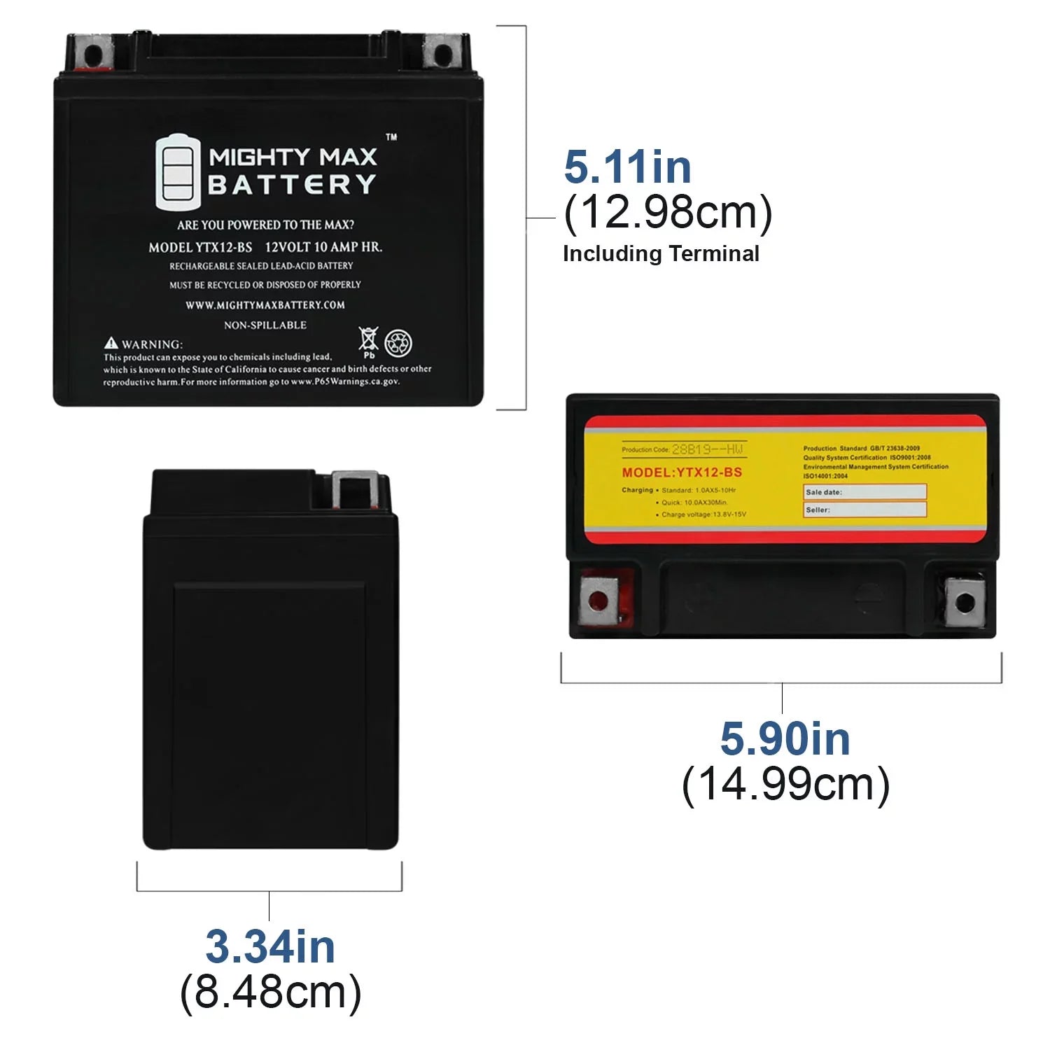 YTX12- 12V 10Ah Replacement Battery compatible with Suzuki -R1000, Z 01-04 - 4 Pack