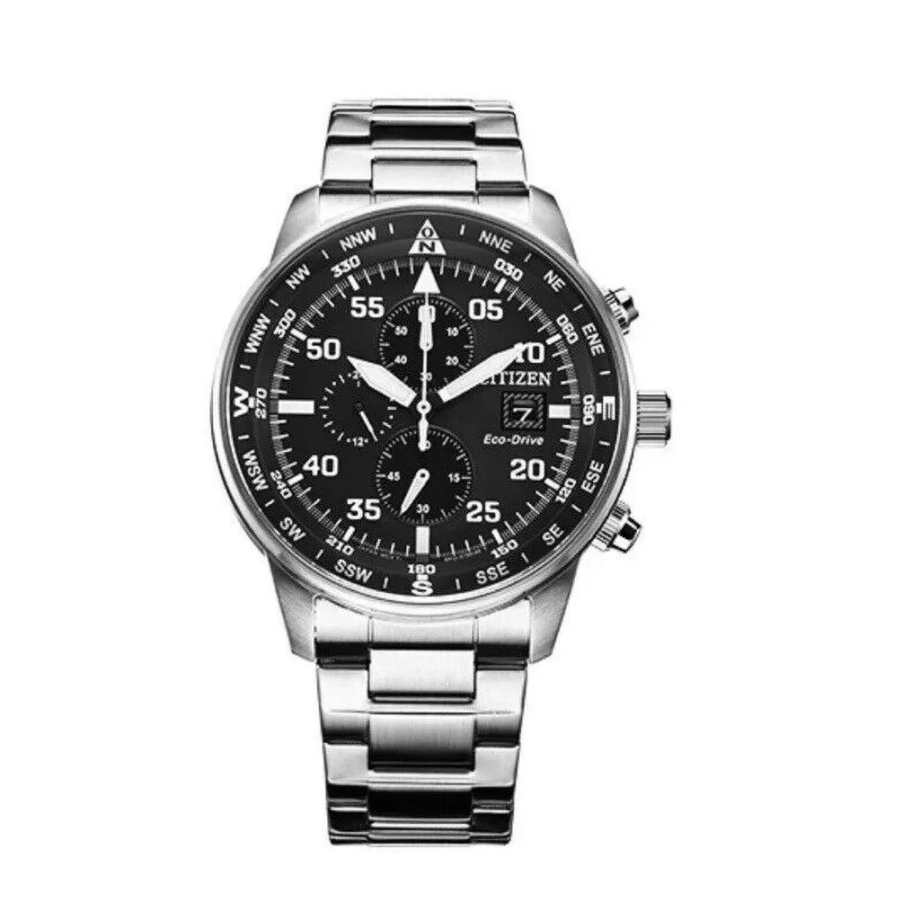 Men's Classic Business Aviator Chronograph Black Dial Eco-Drive Watch