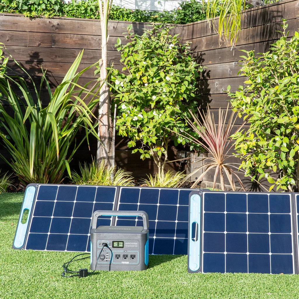 Geneverse 1002Wh (1x2) Solar Generator Bundle: 1X HomePower  Portable Power Station (3X 1000W  Outlets) + 2X 100W Solar Panels. Quiet, Indoor-Safe Backup Battery Power Generator For Home Devices