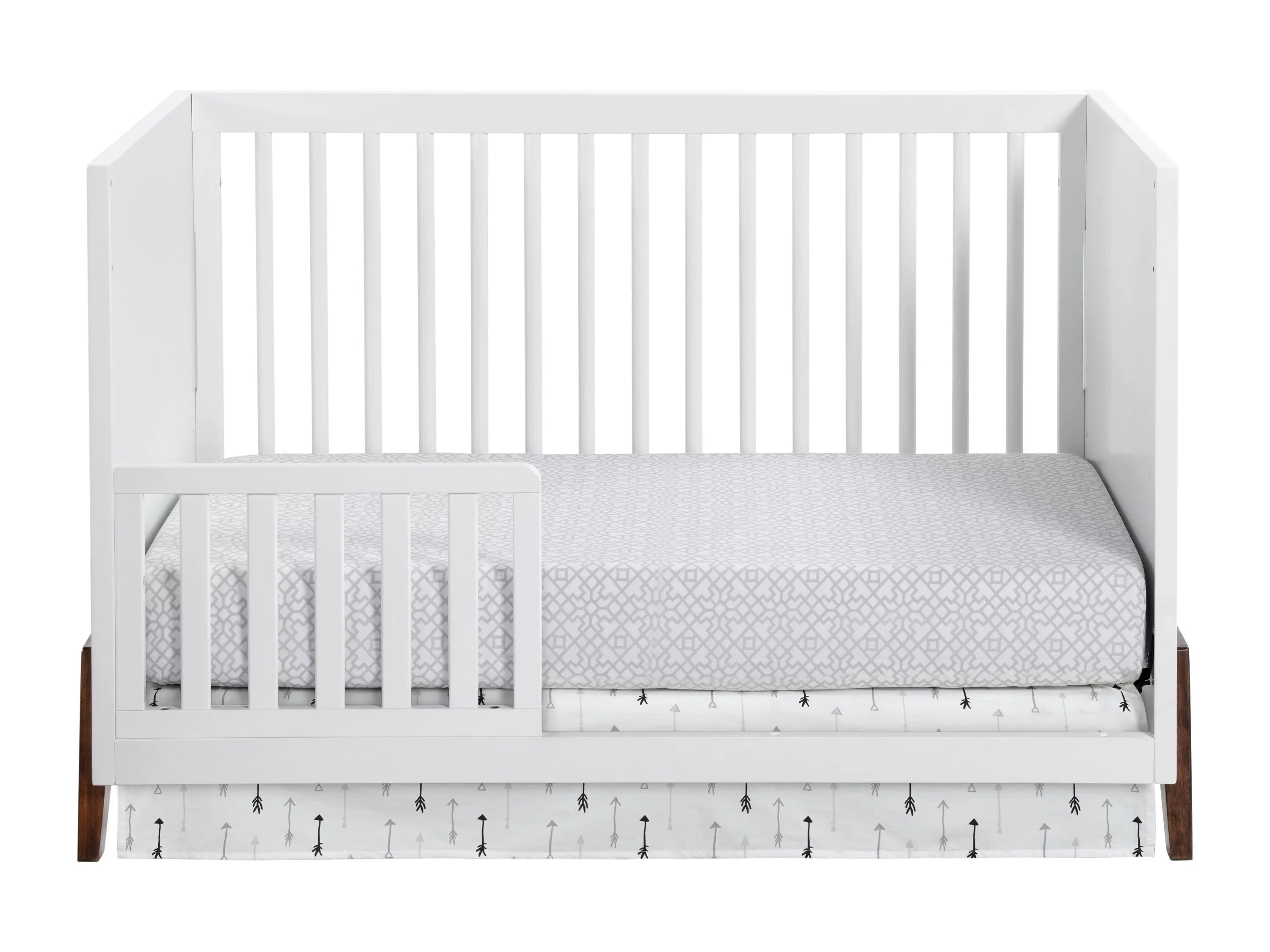 Oxford Baby Mari Modern 3-in-1 Convertible Island Crib, White & Walnut, Wooden Crib