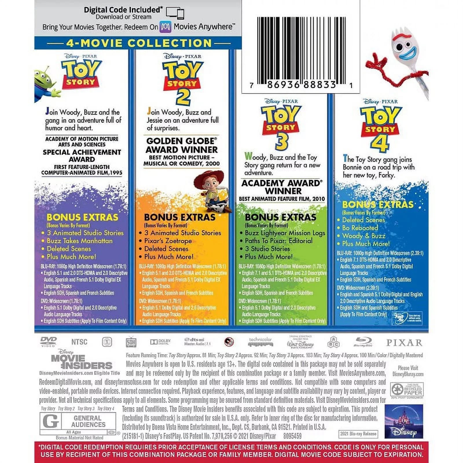 Toy Story: 4-Movie Collection (Blu-Ray +  + Digital Code)