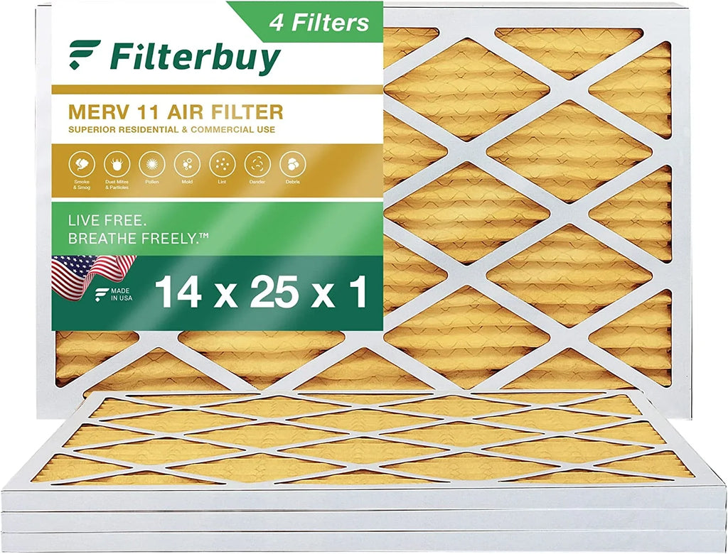 Filterbuy 14x25x1  11 Pleated   Furnace Air Filters (4-Pack)