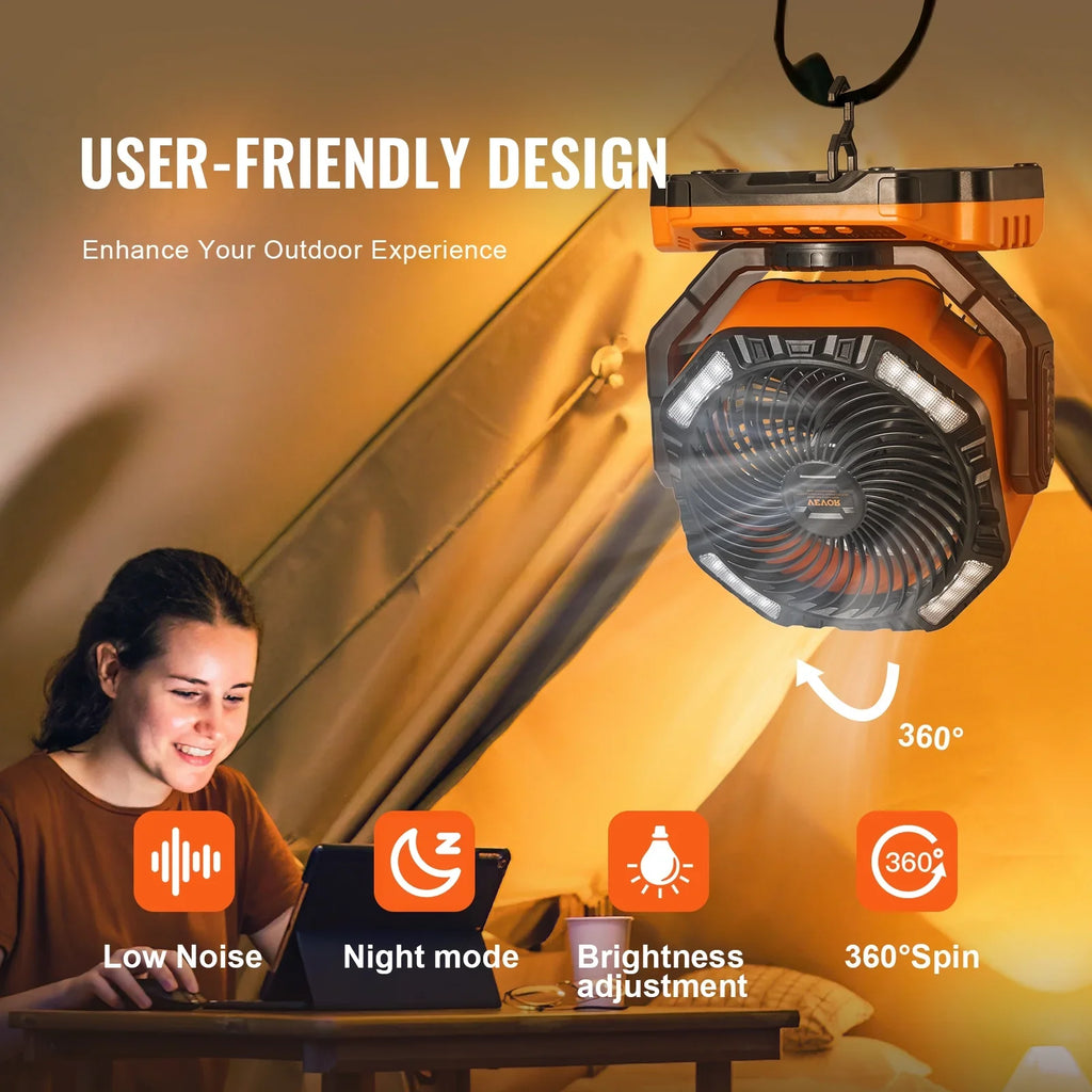 13 inch Portable Fan Rechargeable with  Lantern 4 Speeds Swivel Timer