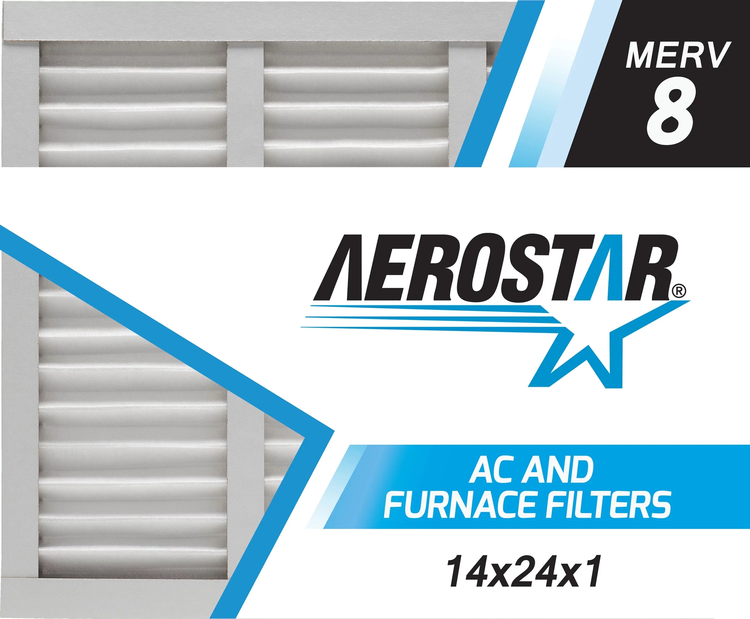 Aerostar 14x24x1   8, Pleated Air Filter, 14x24x1, Box of 6, Made in the