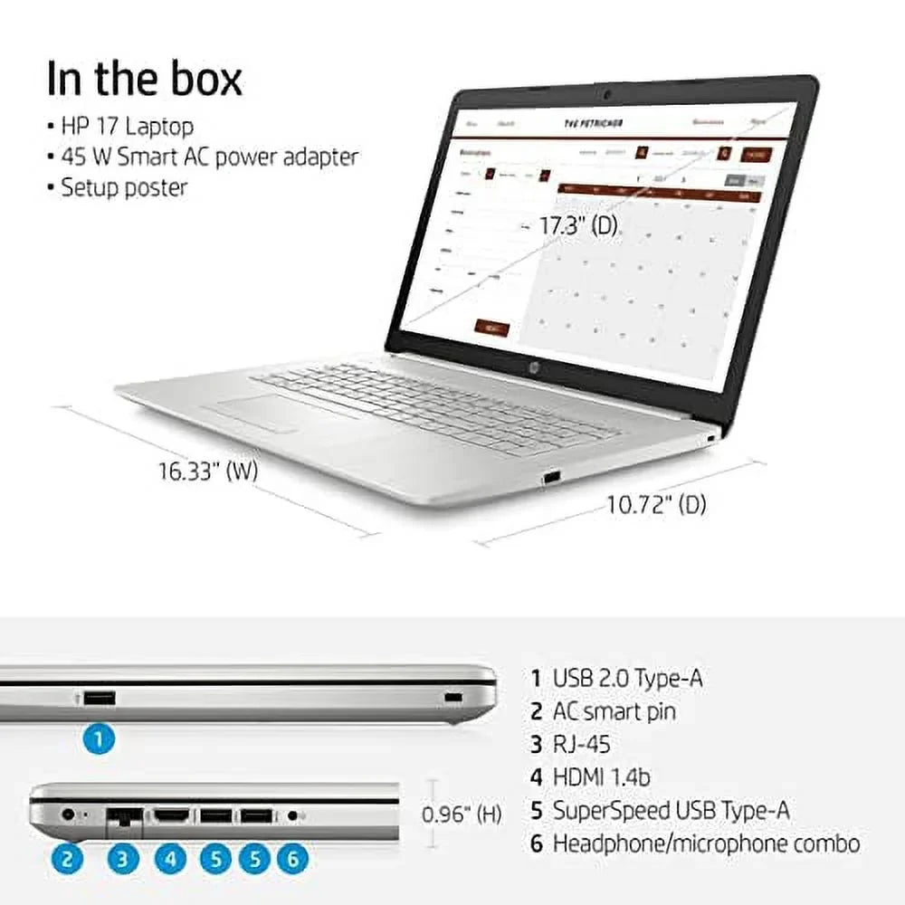Newest 2021  17.3'  Laptop, 11th Core i5-1135G7 (>i7-1065G7), 8GB , 512GB PCIe , Iris Xe Graphics, Webcam, , Win 11, w/ Accessories, Silver, (17-by4061nr)