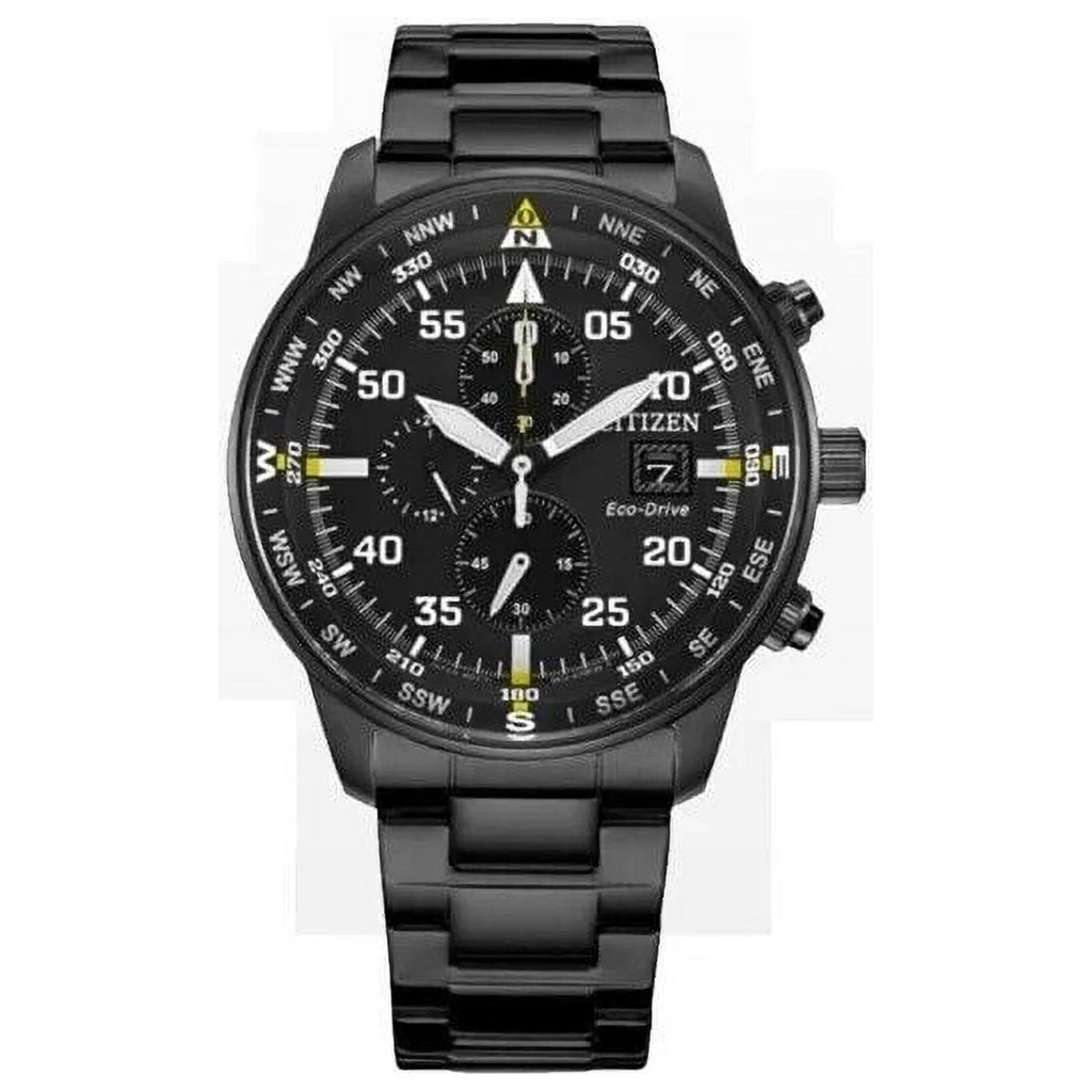 Men's Classic Business Aviator Chronograph Black Dial Eco-Drive Watch