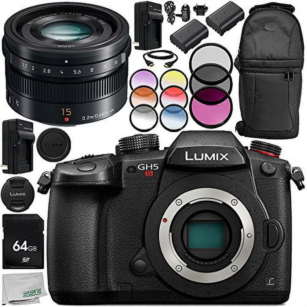 Panasonic Lumix -GH5S Mirrorless Micro Four Thirds Digital Camera with Leica  Nocticron 42.5mm f/1.2 .  O.I.S. Lens 14PC Accessory Bundle – Includes 64GB  Memory Card +