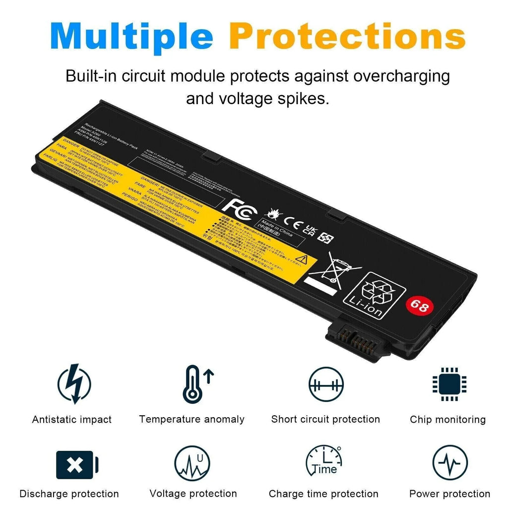 68 Replacement 45N1775 Battery for Lenovo ThinkPad T440 T450 T550 X240 X240s X250 X260 Notebook Laptop 24Wh 11.4V