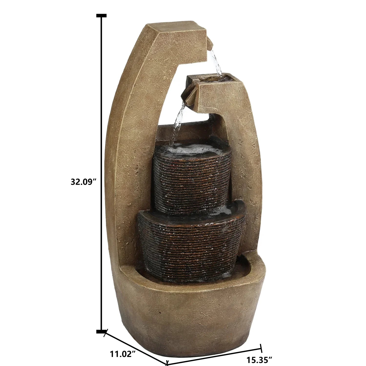 HomeStock Country Cottage Brown Cement Modern Sculpture Outdoor Fountain With Led Light