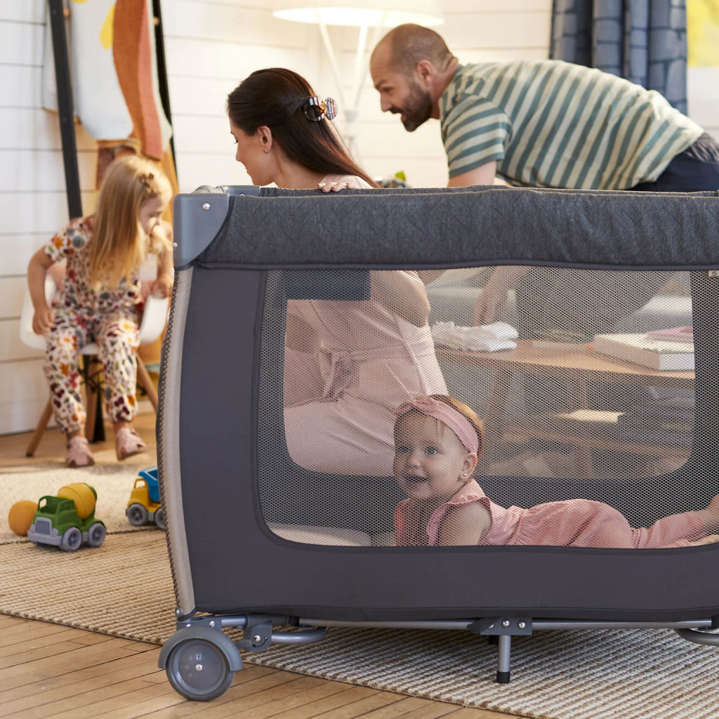 Monbebe Play Yard with Full Size Rocking Bassinet, Castle Point