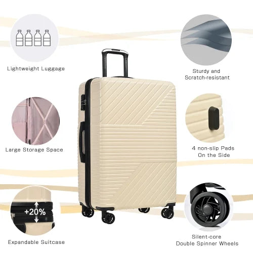 Zateety Hardshell Luggage Sets 3 Piece double spinner 8 wheels Suitcase with  Lock Lightweight 20''24''28''