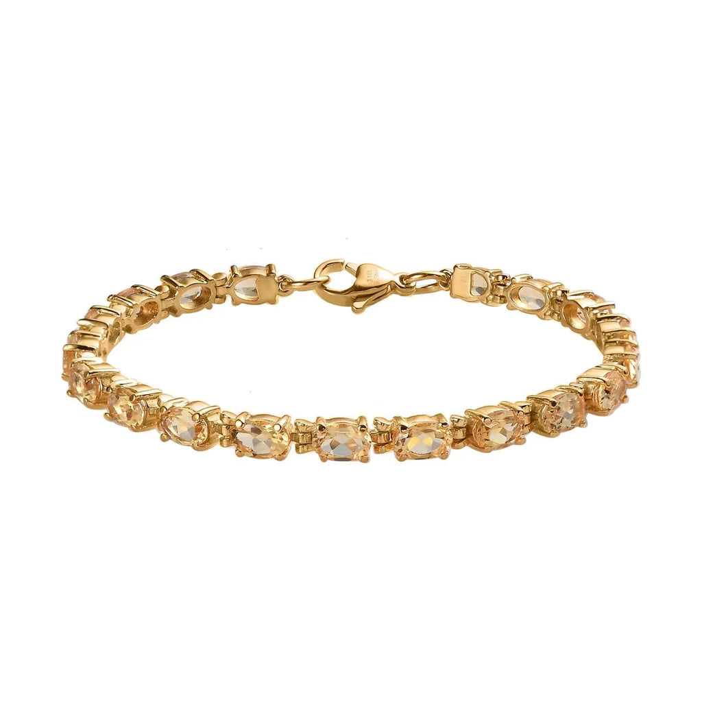 Shop  Citrine Oval Stainless Steel Yellow Gold Ion Plated Bracelet for Women Jewelry Size 7.25" Ct 7.38 Birthday Gifts