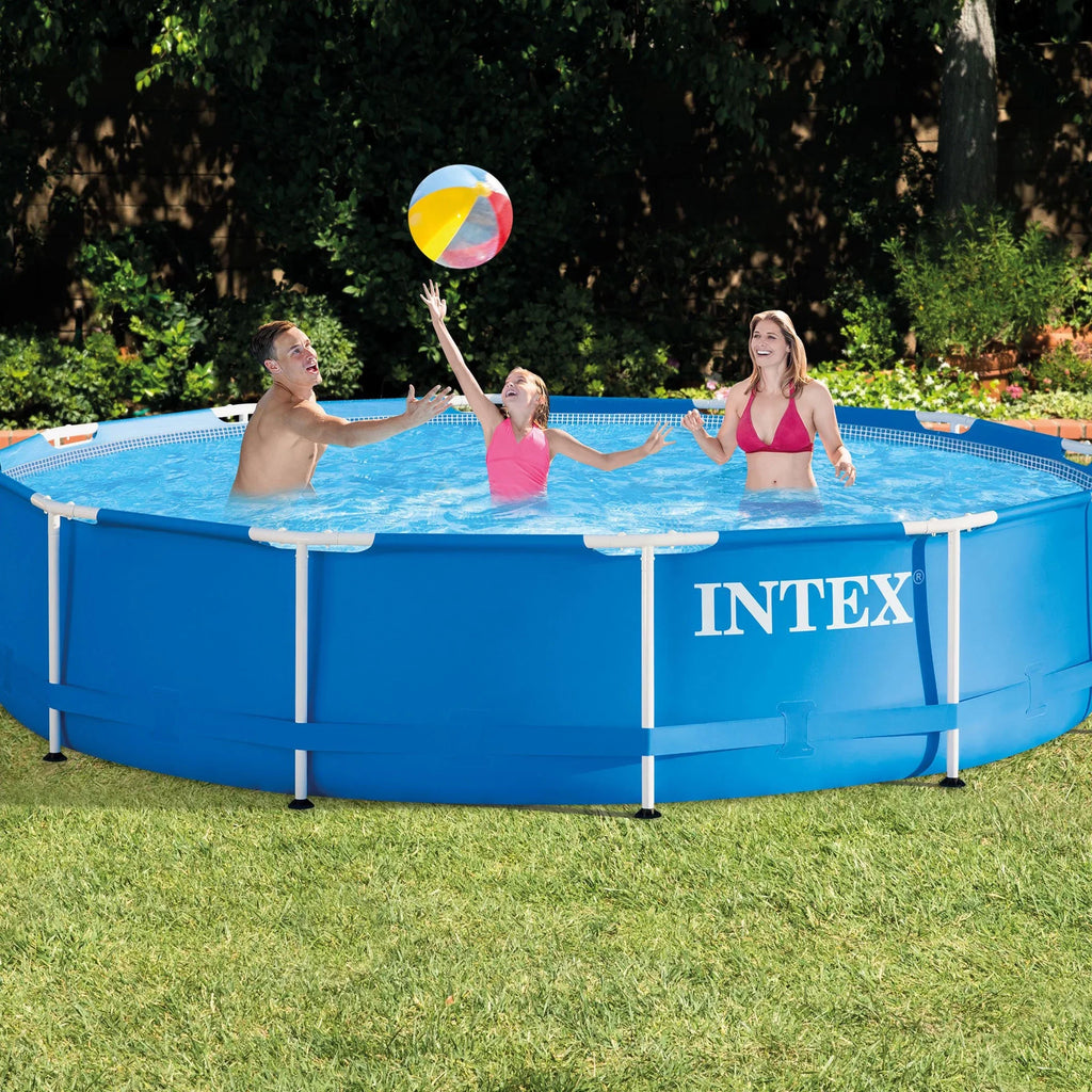Intex Metal Above Ground Pool w/ Pump, Filter Cartridge 6 Pack, and Cover