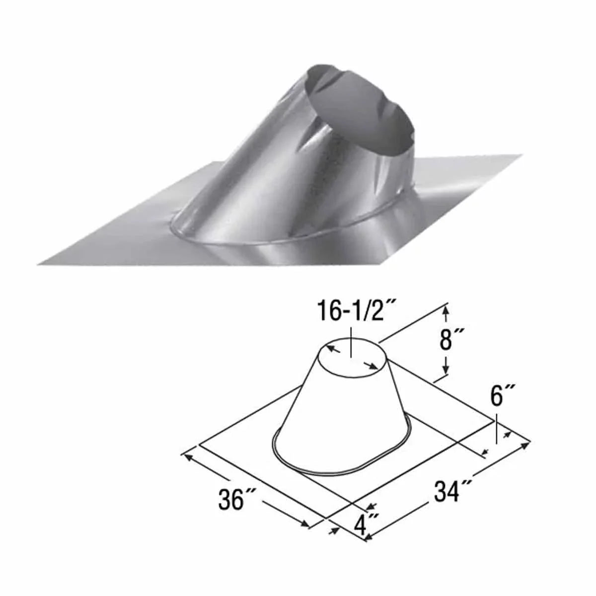 Duravent 14Dt-F6 14" Class A Chimney Pipe Adjustable Roof Flashing For 0/12 - Stainless