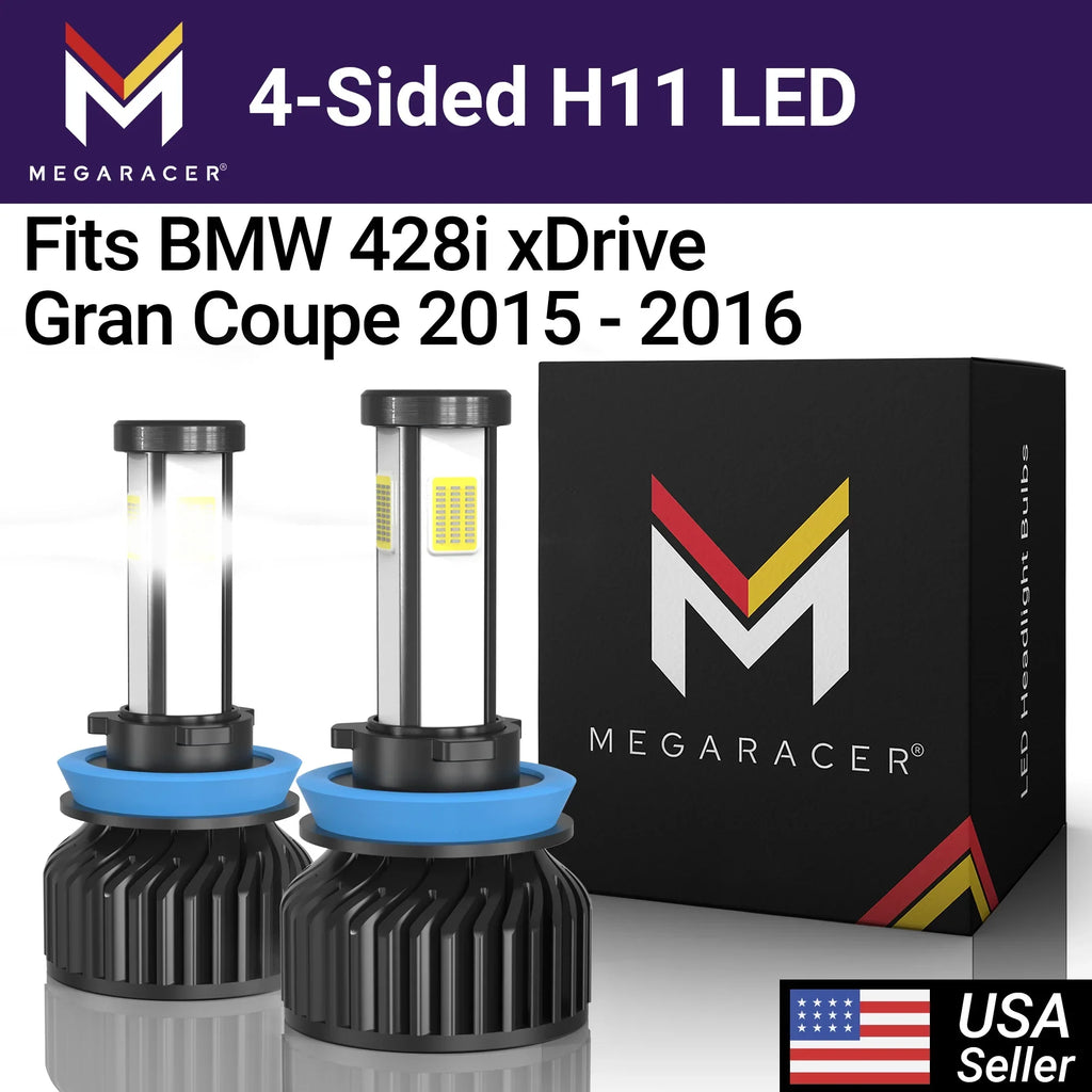 Mega Racer  428i xDrive Gran Coupe 4 Sided H11 H9 H8  Headlight Bulbs 6000K Diamond White 12V 60W 10000LM  428i xDrive Gran Coupe 2015 2016 15 16 Fog Light Automotive Replacement