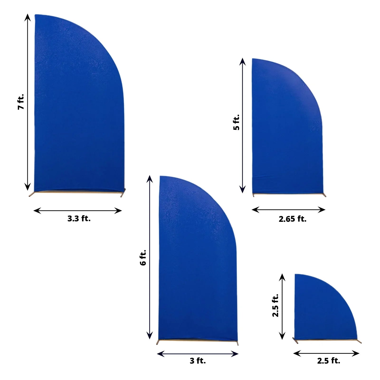 Efavormart Set of 4 | Matte Royal Blue Fitted Spandex Half Moon Wedding Arch Covers, Custom Fit Chiara Backdrop Stand Covers - 2.5ft,5ft,6ft,7ft