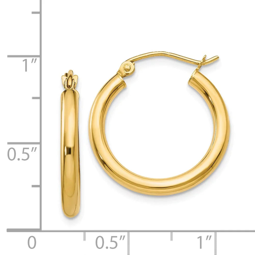 Real 14kt Yellow Gold Polished 2.5mm Tube Hoop Earrings; for Adults and Teens; for Women and Men
