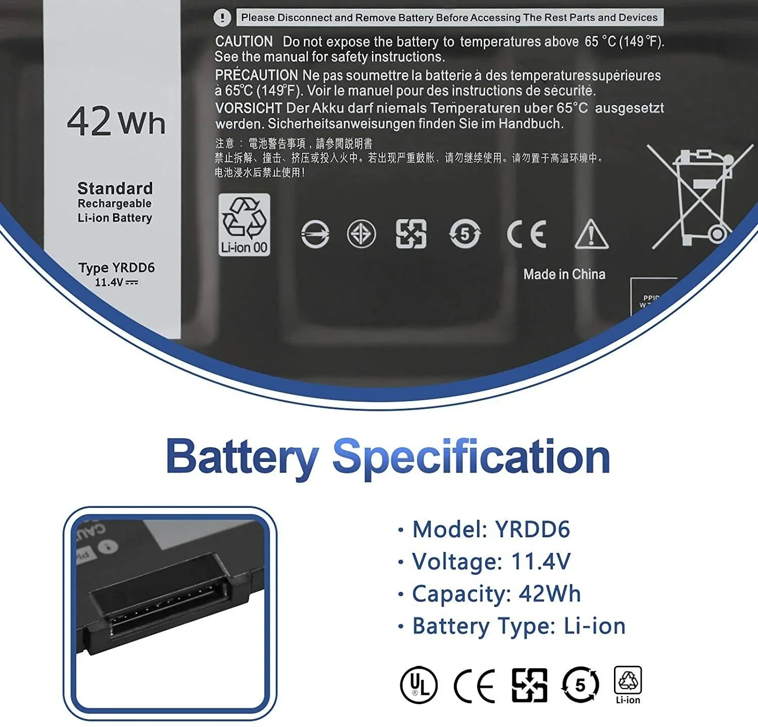 New YRDD6 Battery For Dell Inspiron 3582 3593 3793 5493 5585 5593 5480 5590 5594