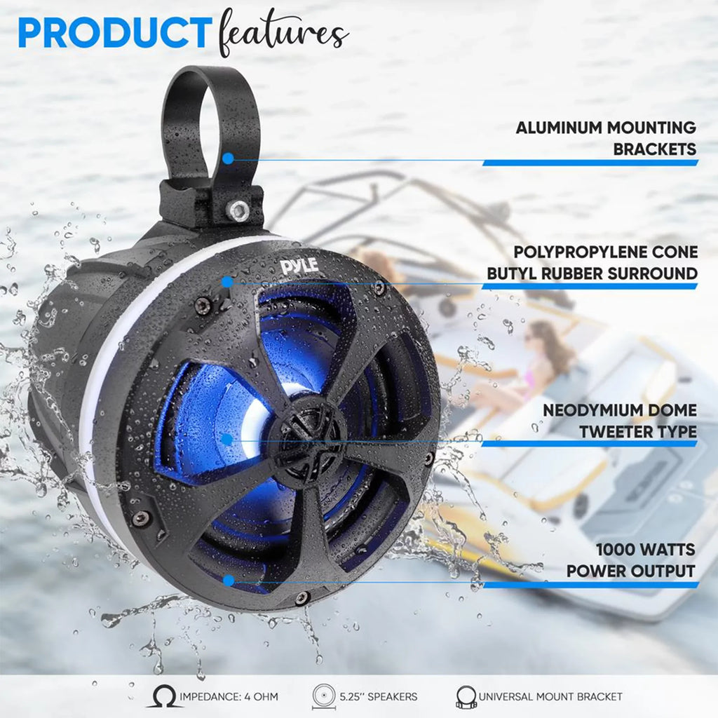 Pyle 5.25 In 1,000 Watt 2 Channel Waterproof Off Road Boat and  Speakers
