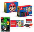 New Nintendo Switch Mario Bundle with Red Joy-Con - Bundle with Luigi's Mansion 3  & Choose One of Three Download Mario Games - 64GB Micro  - Switch Carrying Case