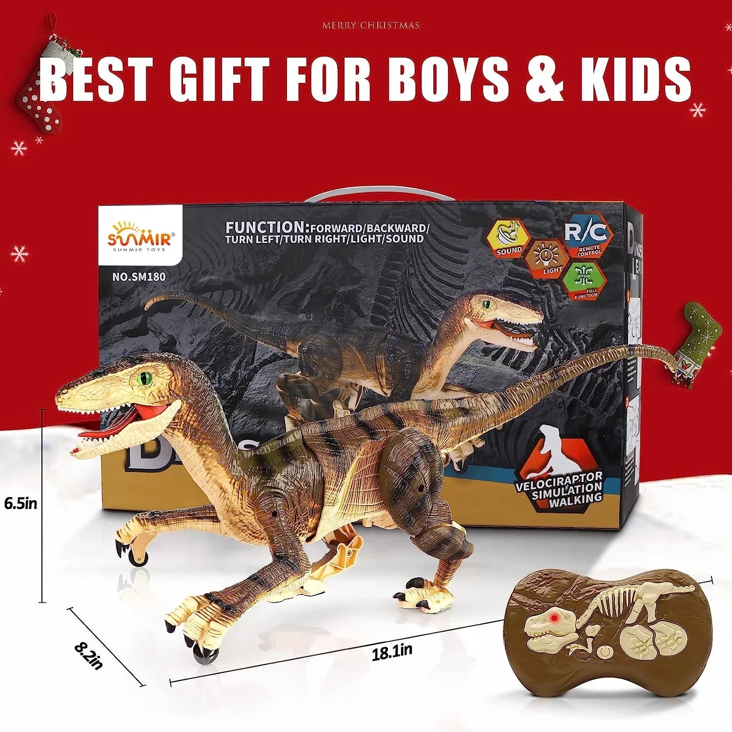 JBee Ctrl Remote Control Dinosaur Toys for Kids Boys Girls Walking Robot  T-Rex with Lights and Sounds Dinosaur Toy Gifts for Boys Age 3-5, 5-7, 8-12 Years Old - Brown