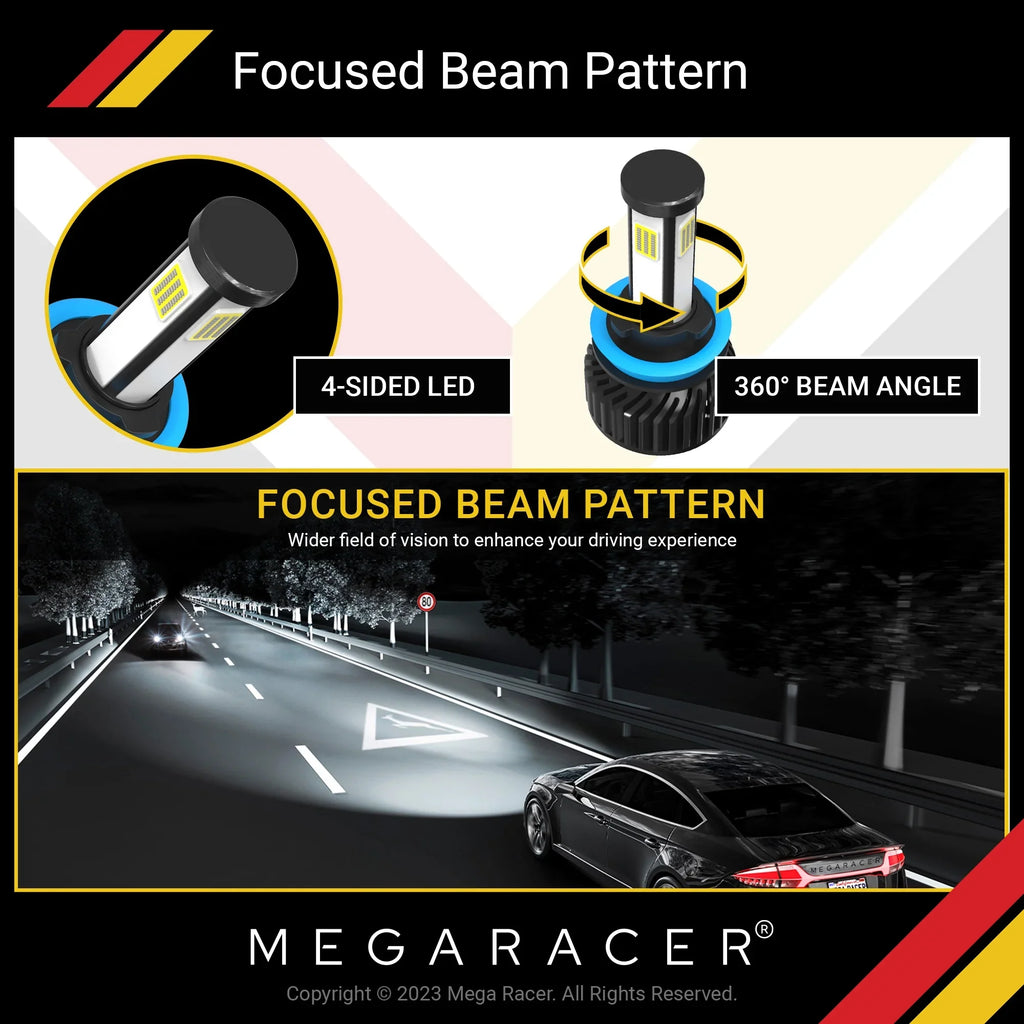 Mega Racer  428i xDrive Gran Coupe 4 Sided H11 H9 H8  Headlight Bulbs 6000K Diamond White 12V 60W 10000LM  428i xDrive Gran Coupe 2015 2016 15 16 Fog Light Automotive Replacement