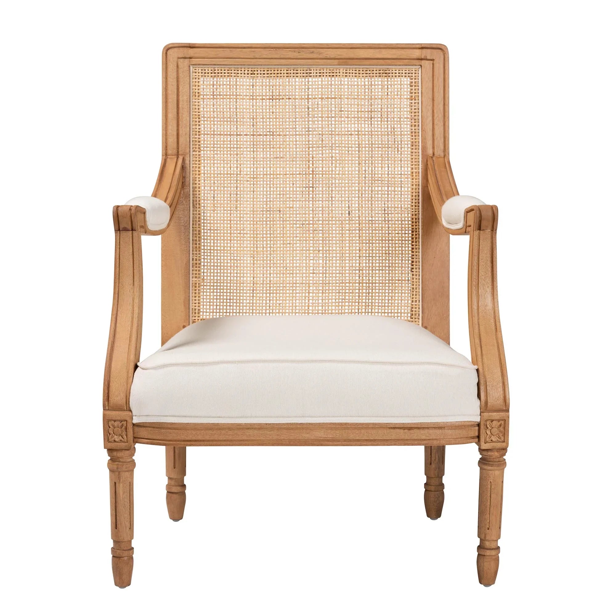 Baxton Studio Garridan Traditional French Beige Fabric and Honey Oak Finished Wood Accent Chair