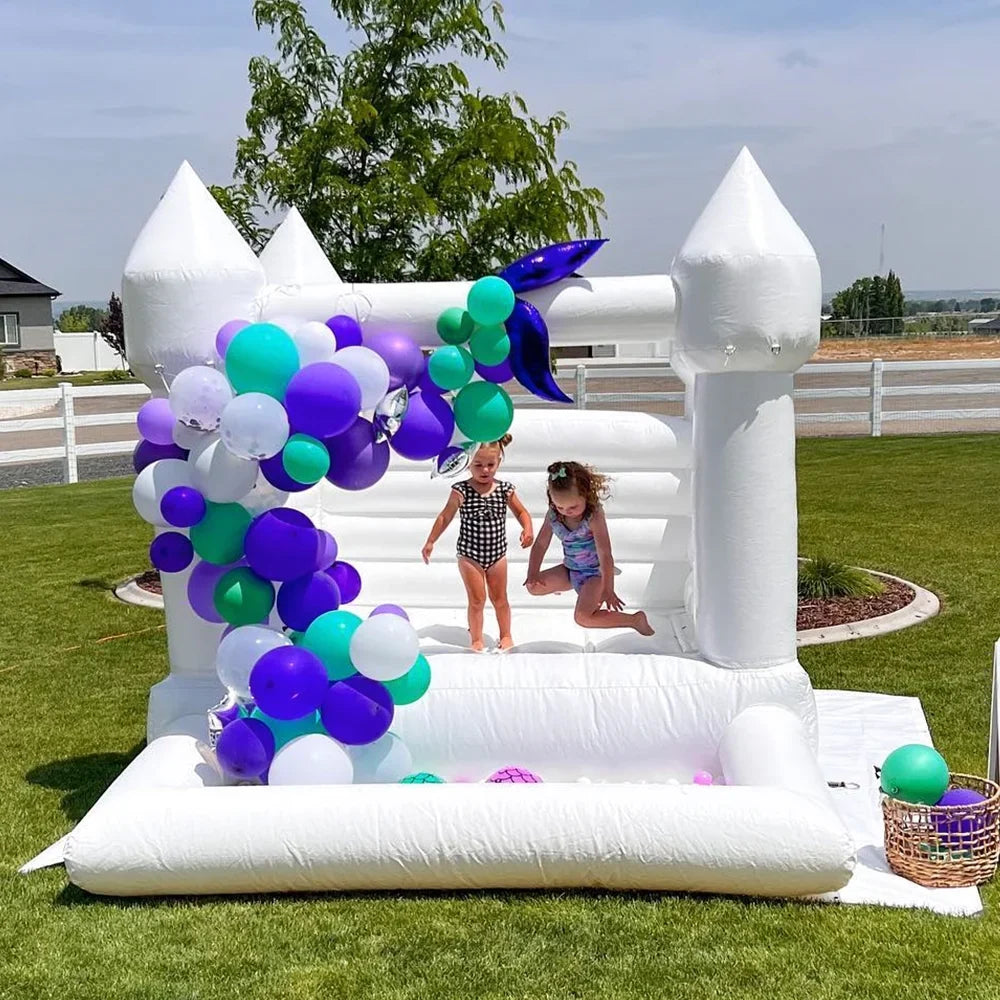 Connsann White Bounce House  Commericial Grade   Jump Castle with Blower & Ball Pit  for Kids Outdoor Indoor Party