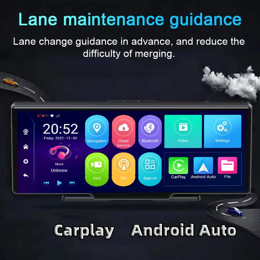 Shinysix Multi-language Dual Lens Car Video Recorder Auto Dash Cam Car Camera Recorder Night Viewing 10.26in  170 Degree Wide Angle Car Global Positioning System Navigation Camcorder