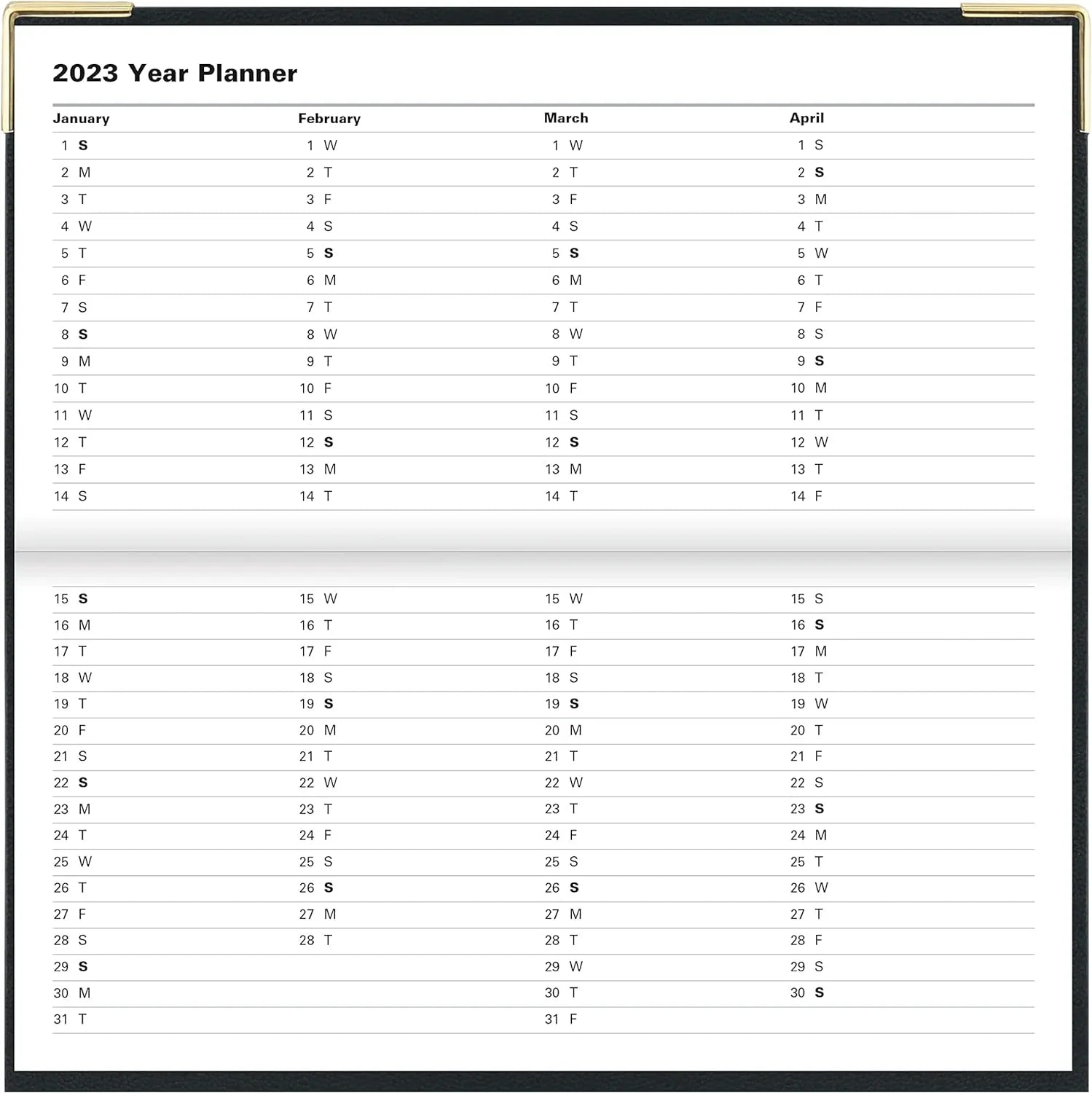 Of London 12S Daily Planner, Day Per Page, Classic Slim Month Per Page, 13 Months Jan 2023 - Jan 2024, Landscape Diary 2023 6 5/8" 3 1/4" (Black)