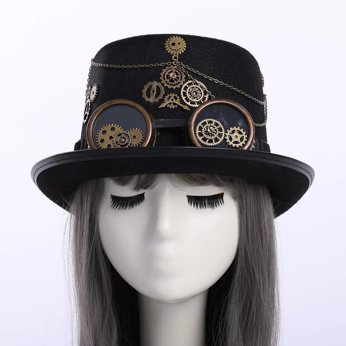 Unisex Steampunk Top Hats with Goggle Gothic Punk Hallo Hat