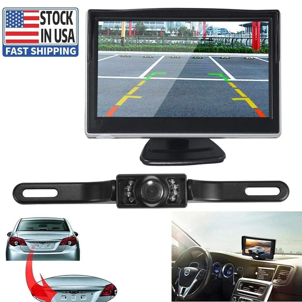 KingFurt  Car Night Vision Backup Camera Kit 5" Wireless Monitor  Rear View Waterproof