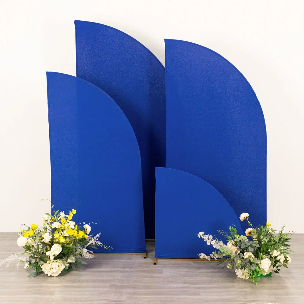 Efavormart Set of 4 | Matte Royal Blue Fitted Spandex Half Moon Wedding Arch Covers, Custom Fit Chiara Backdrop Stand Covers - 2.5ft,5ft,6ft,7ft